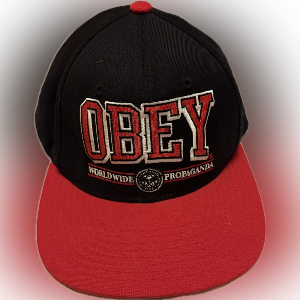 Obey Black and Red Snapback Hat